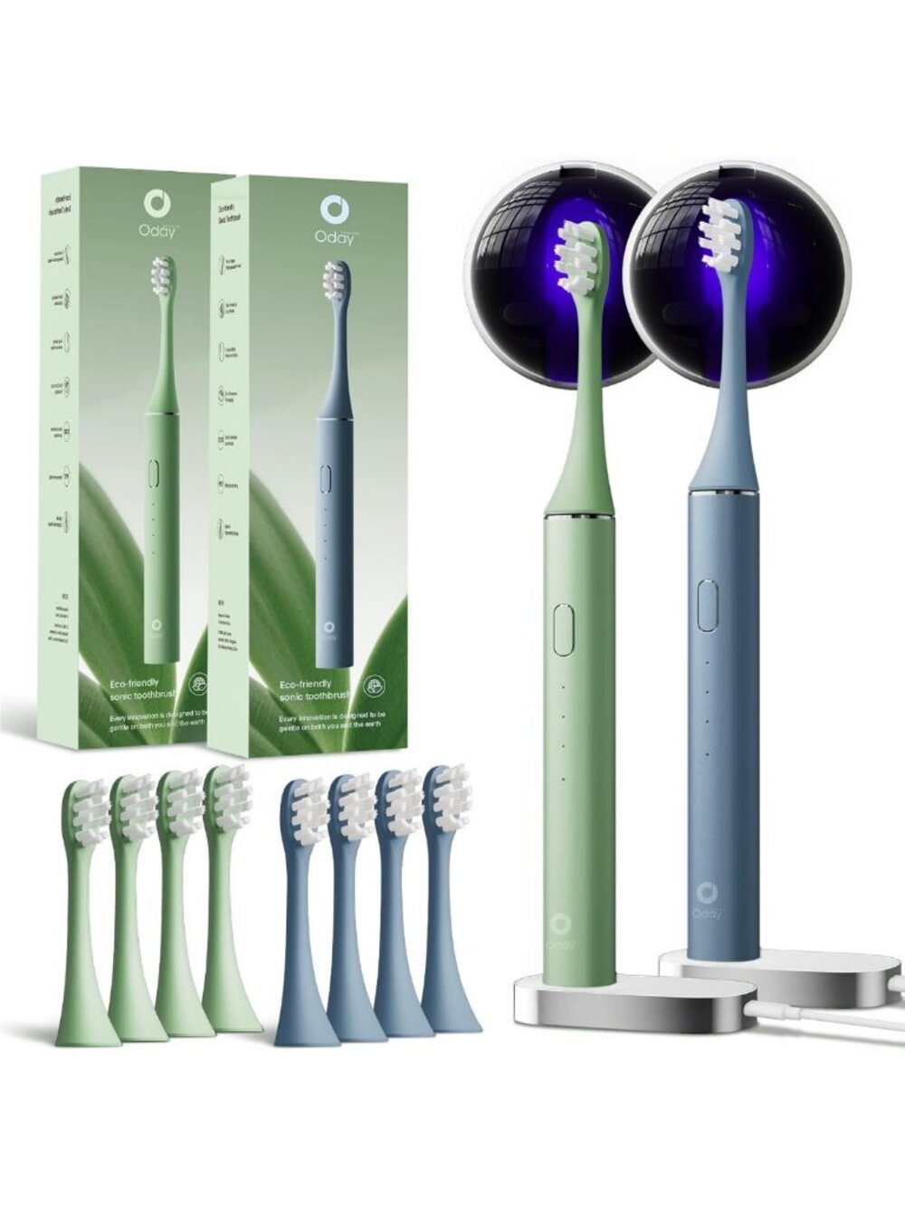 Sonic Electric Toothbrush Set with UV Sanitizer - Blue & Green Colors